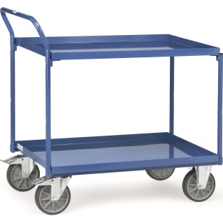 Fetra Tischwagen mit Blechwannenboden - Kapazität 400 kg - 2 Böden - Griff hochstehend