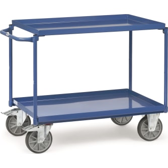 Fetra Tischwagen mit Blechwannenboden - Kapazität 400 kg - 2 Böden - Griff waagrecht