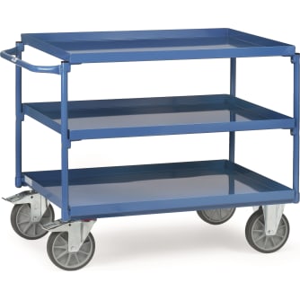 Fetra Tischwagen mit Blechwannenboden - Kapazität 400 kg - 3 Böden - Griff waagrecht