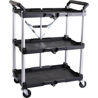 Klappbarer Servierwagen mit 3 Etagen (Ablagefläche: 600 x 380 mm) | Pro Etage 25 kg | aus Kunststoff und Aluminium