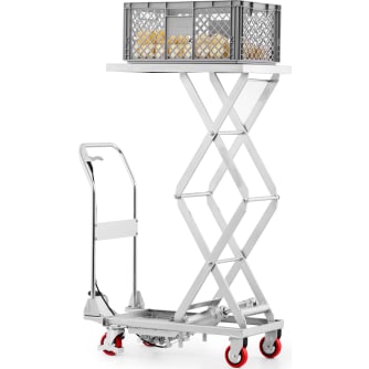 Edelstahl-Hubtischwagen INOXX-L mit Doppelschere für 100-350kg