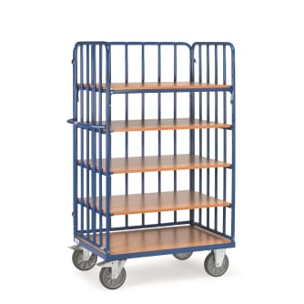 Fetra Etagenwagen mit Streben - Kapazität 600kg - 5 Holzböden - Wand mit Streben