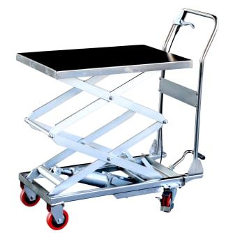 Edelstahl Hubtischwagen Doppelschere - Hubtisch - Tragkraft 350 kg - Hubhöhe: 1295 mm
