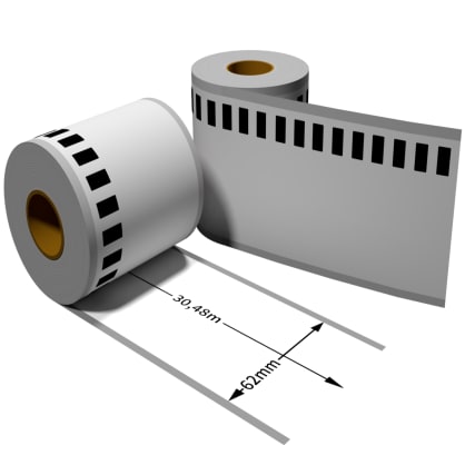 Label für Brother DK22205 62 mm x 30,48 m endlos mit wiederverwendbarer Wechselhalterung