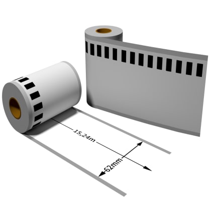 Label kompat. zu Brother DK22212 62mm x 15,24m reißfest mit wiederverwendbarer Wechselhalterung