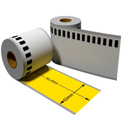Label farbig f. Brother DK22205 62mm x 30,48m endlos mit wiederverwendbarer Wechselhalterung