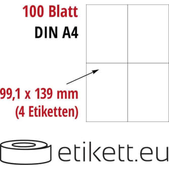 Selbstklebende Laseretiketten DIN A4 Blatt - 4 Stück Etiketten pro Blatt