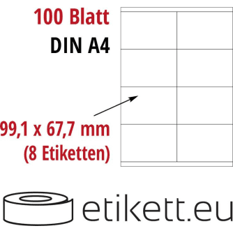 Selbstklebende Laseretiketten DIN A4 Blatt - 8 Stück Etiketten pro Blatt