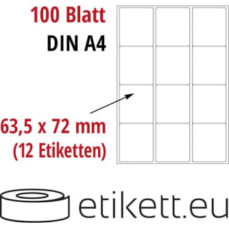 Selbstklebende Laseretiketten DIN A4 Blatt - 12 Stück Etiketten pro Blatt