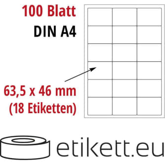 Selbstklebende Laseretiketten DIN A4 Blatt - 18 Stück Etiketten pro Blatt