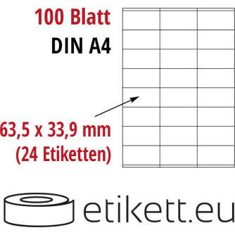 Selbstklebende Laseretiketten DIN A4 Blatt - 24 Stück Etiketten pro Blatt