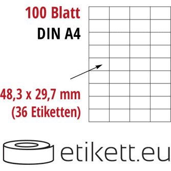 Selbstklebende Laseretiketten DIN A4 Blatt - 36 Stück Etiketten pro Blatt
