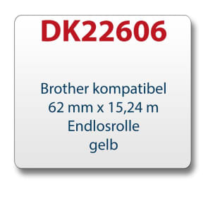 1x Label compatible with the Brother DK22606 62 mm x 15.24 m endless yellow with 1x reusable change holder
