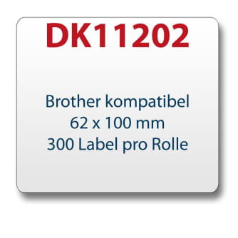 1x label compatible with the Brother DK11202 62 x 100 mm 300 Label with 1x reusable change holder