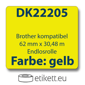 1x Label compatible with the Brother DK22205 62 mm x 30.48 m endless - yellow with 1x reusable change holder
