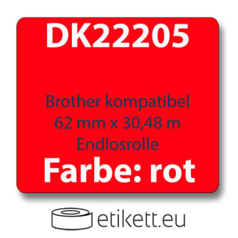 1x Label compatible with the Brother DK22205 62 mm x 30.48 m endless - red with 1x reusable change holder
