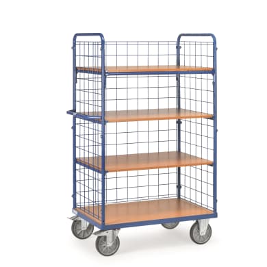 Fetra Etagenwagen mit Böden - Kapazität 600kg - 4 Holzböden - 3 Gitterwände