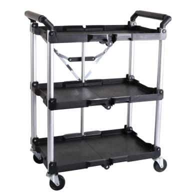 Klappbarer Servierwagen 25 kg mit 3 Etagen (Ablagefläche: 600 x 380 mm) | aus Kunststoff und Aluminium
