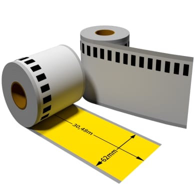 Label farbig f. Brother DK22205 62mm x 30,48m endlos mit wiederverwendbarer Wechselhalterung