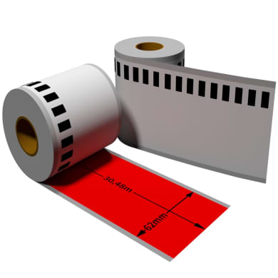 Label farbig f. Brother DK22205 62mm x 30,48 m endlos mit wiederverwendbarer Wechselhalterung