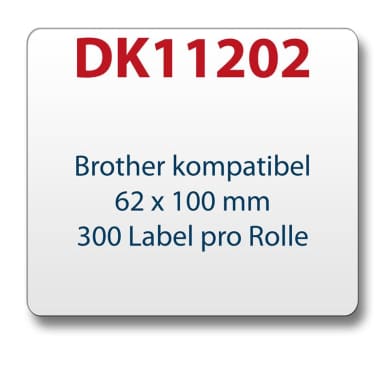 1x label compatible with the Brother DK11202 62 x 100 mm 300 Label with reusable change holder