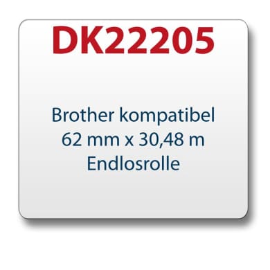 1x Label compatible with the Brother DK22205 62 mm x 30.48 m endless with reusable change holder