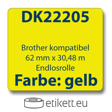 1x Label compatible with the Brother DK22205 62 mm x 30.48 m endless - gelb with reusable change holder
