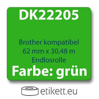 1x Label compatible with the Brother DK22205 62 mm x 30.48 m endless - grün with reusable change holder