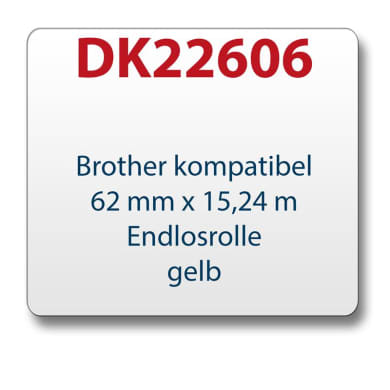 1x Label compatible with the Brother DK22606 62 mm x 15.24 m endless yellow with reusable change holder