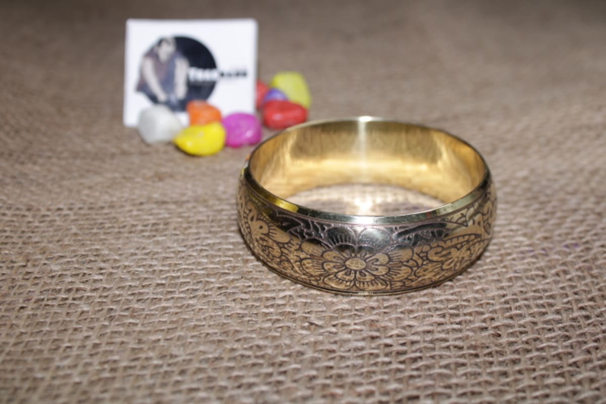 Floral Design Engraved Brass Bangle