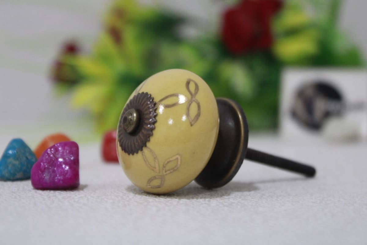 Round Yellow Ceramic Knob