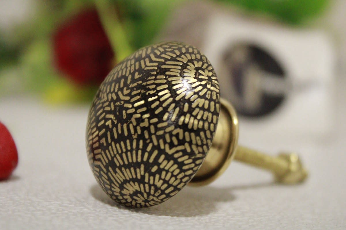 Black Brass Knob in Etched  Design