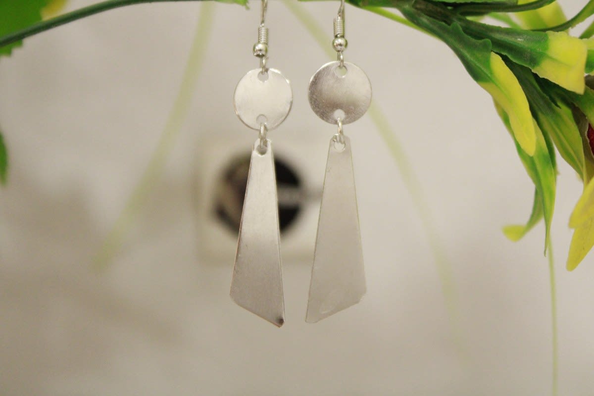 Silver Coated Earrings In Triangle Shape