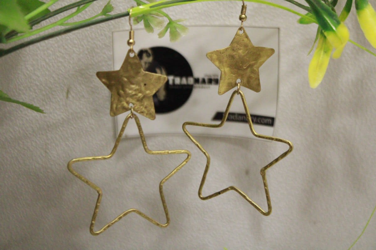 Golden Brass Earrings In Star Shape