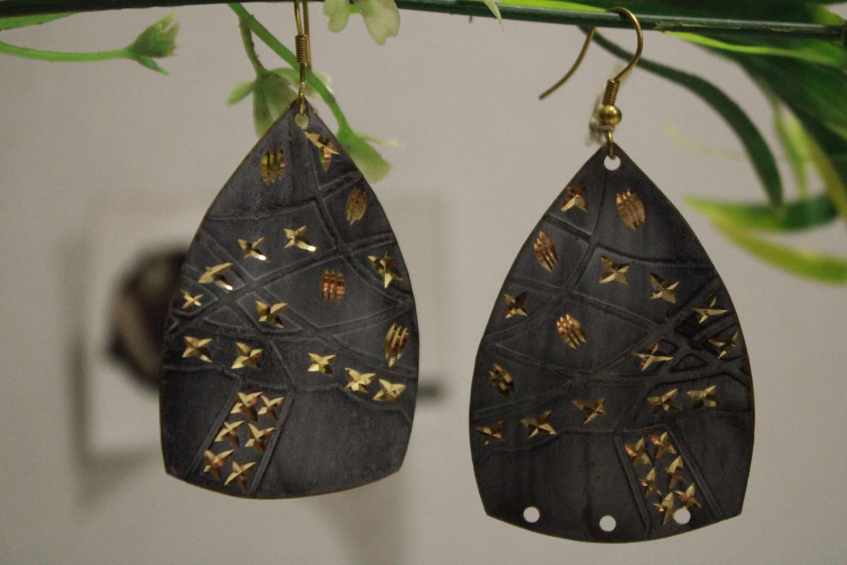 Brass Earrings In Steel Grey Color