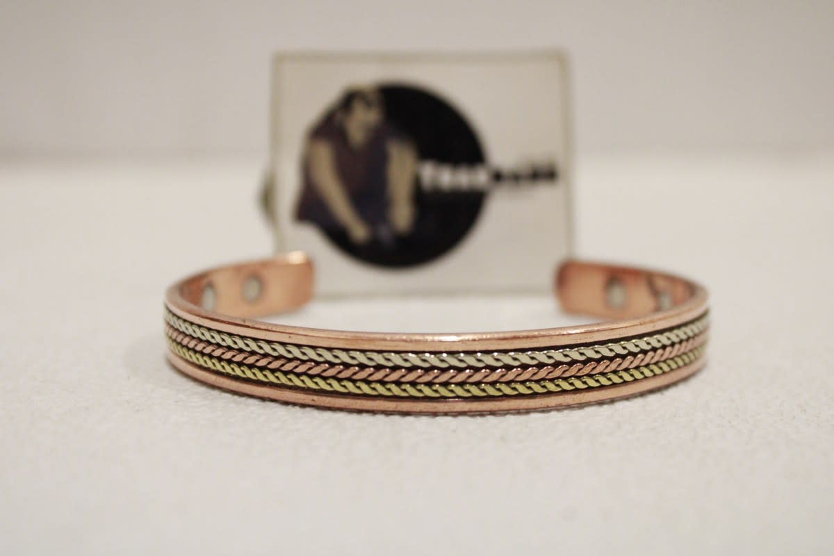 Magnetic Copper Cuff With Silver Copper & Brass Rope Design