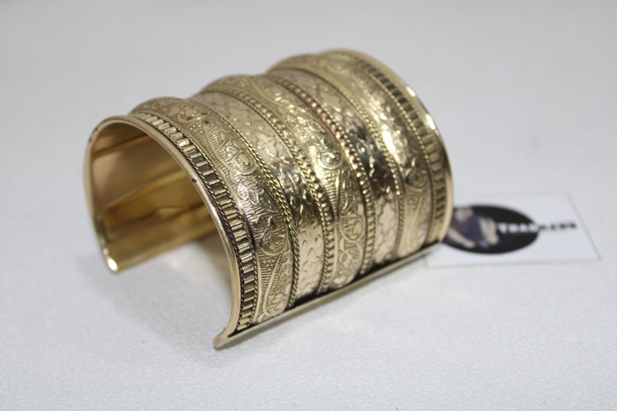 Engraved Wide Brass Cuff — Brass