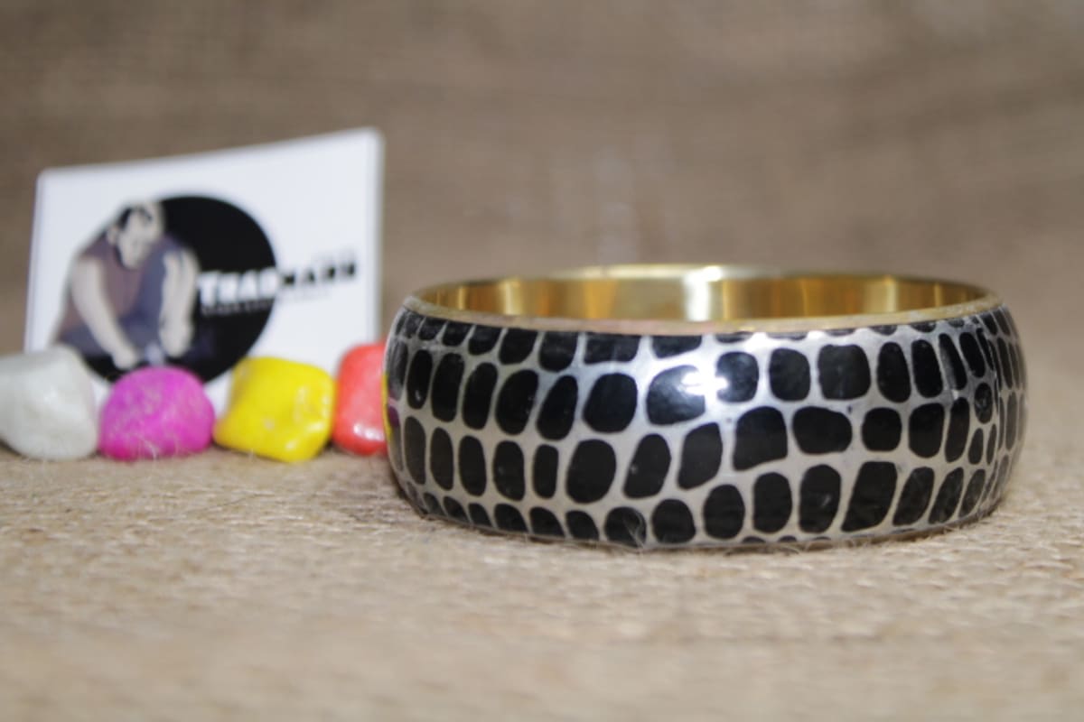 Snakeskin Design Mounted Rexine Brass Bangle — Brass and Rexine