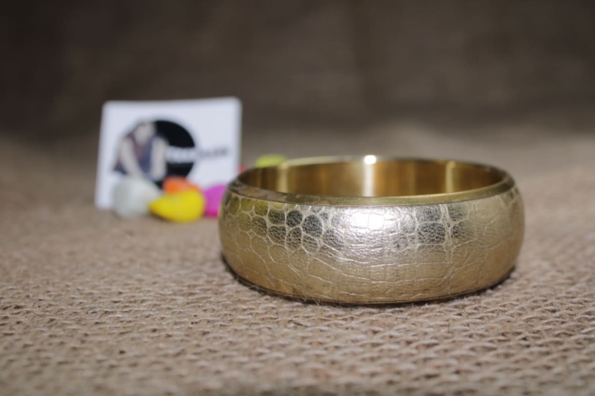 Golden Rexine Design Brass Bangle — Brass and Rexine