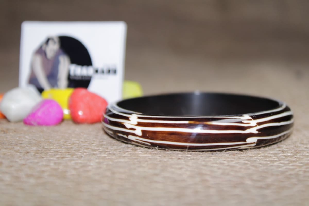 Brown Resin Bangle With White Line Design — Resin