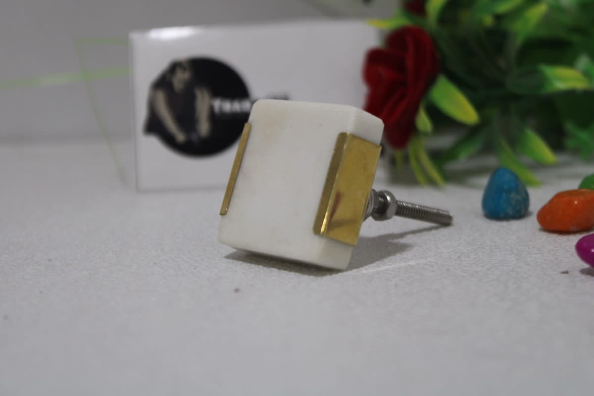 Side Brass Marble Knob — Marble
