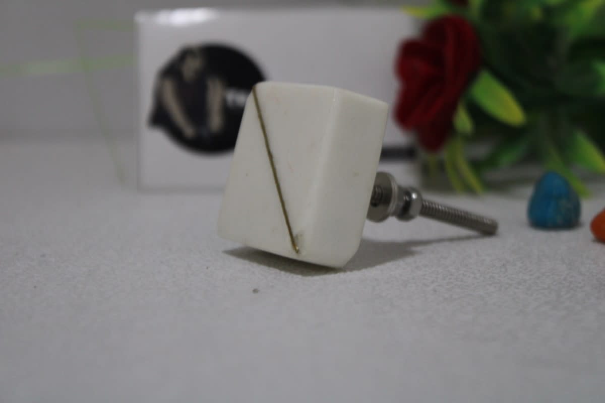 Brass Line Marble Knob — Marble