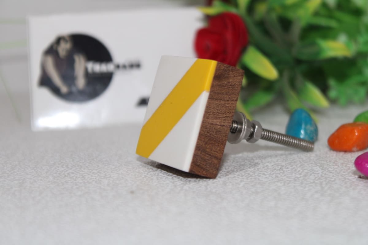 Yellow Stripe Wood and Resin Knob — Wood & Resin