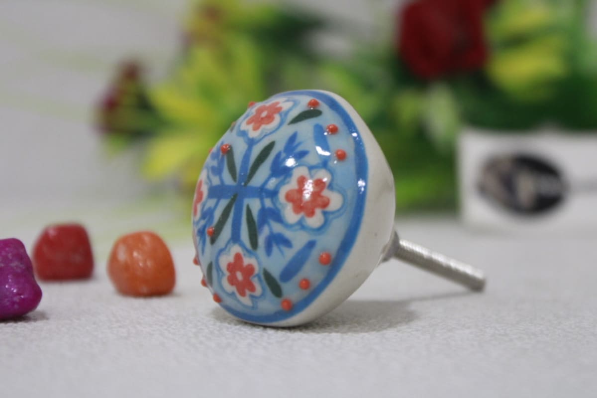 Ceramic Red Printed Flower Knob — Ceramic