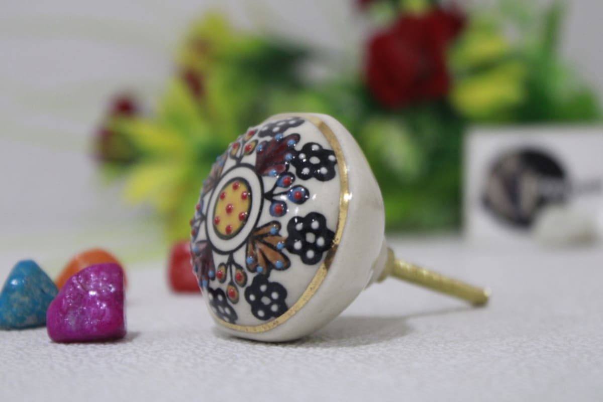 Ceramic Black Printed Flower Knob — Ceramic 