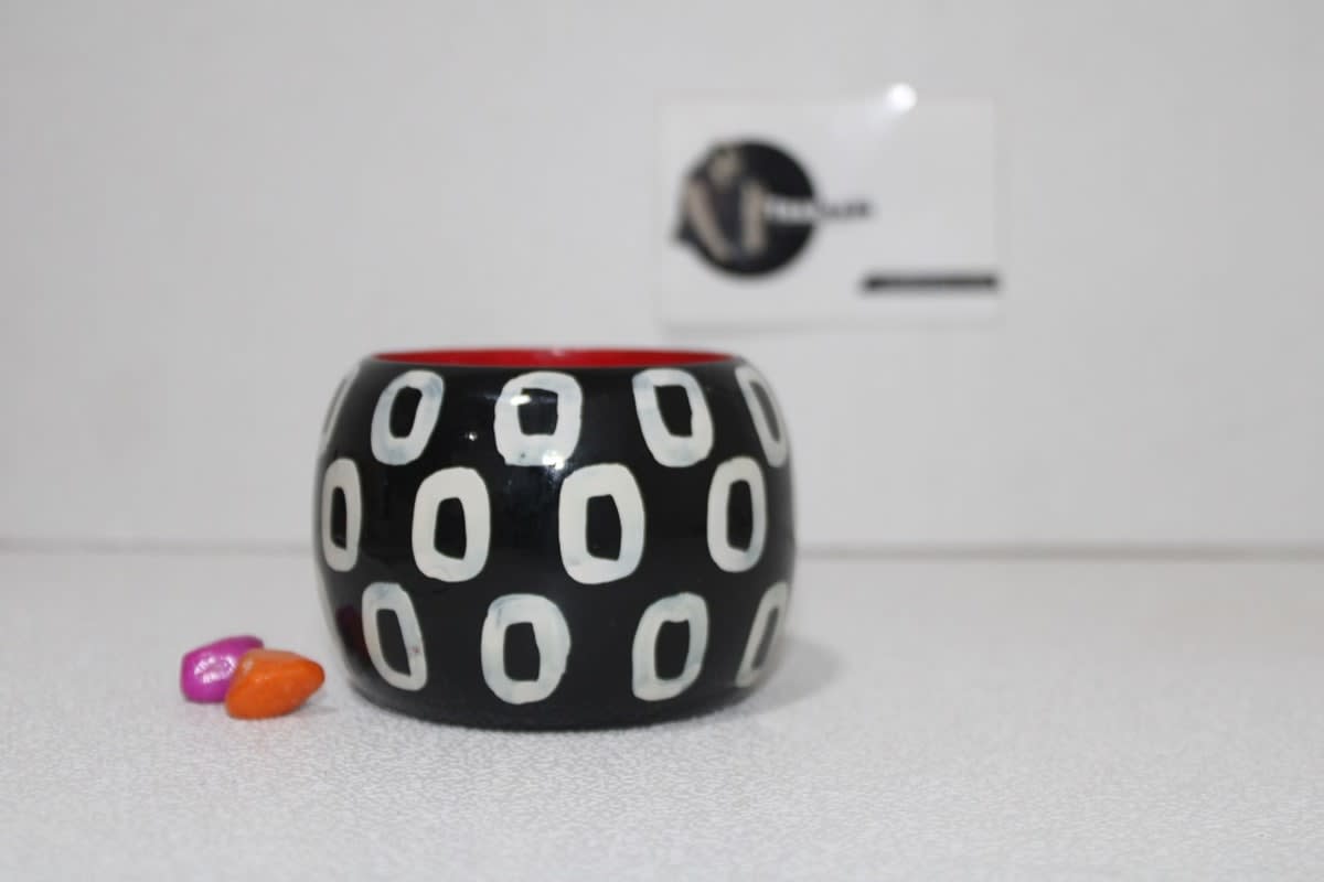 Black Colored Bangle in Oval Shape Painted Design — Wood