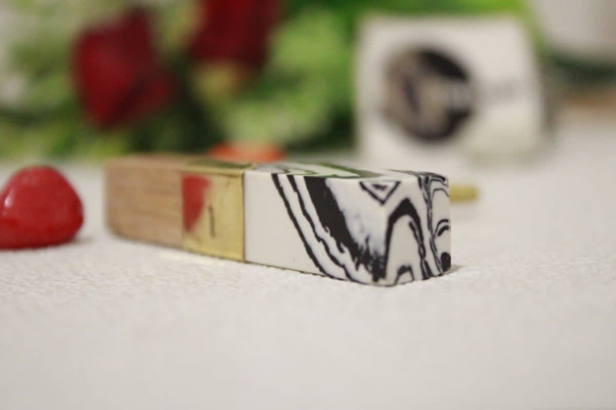 White Resin, Wood & Brass Strip Knob — Resin, Wood & Brass