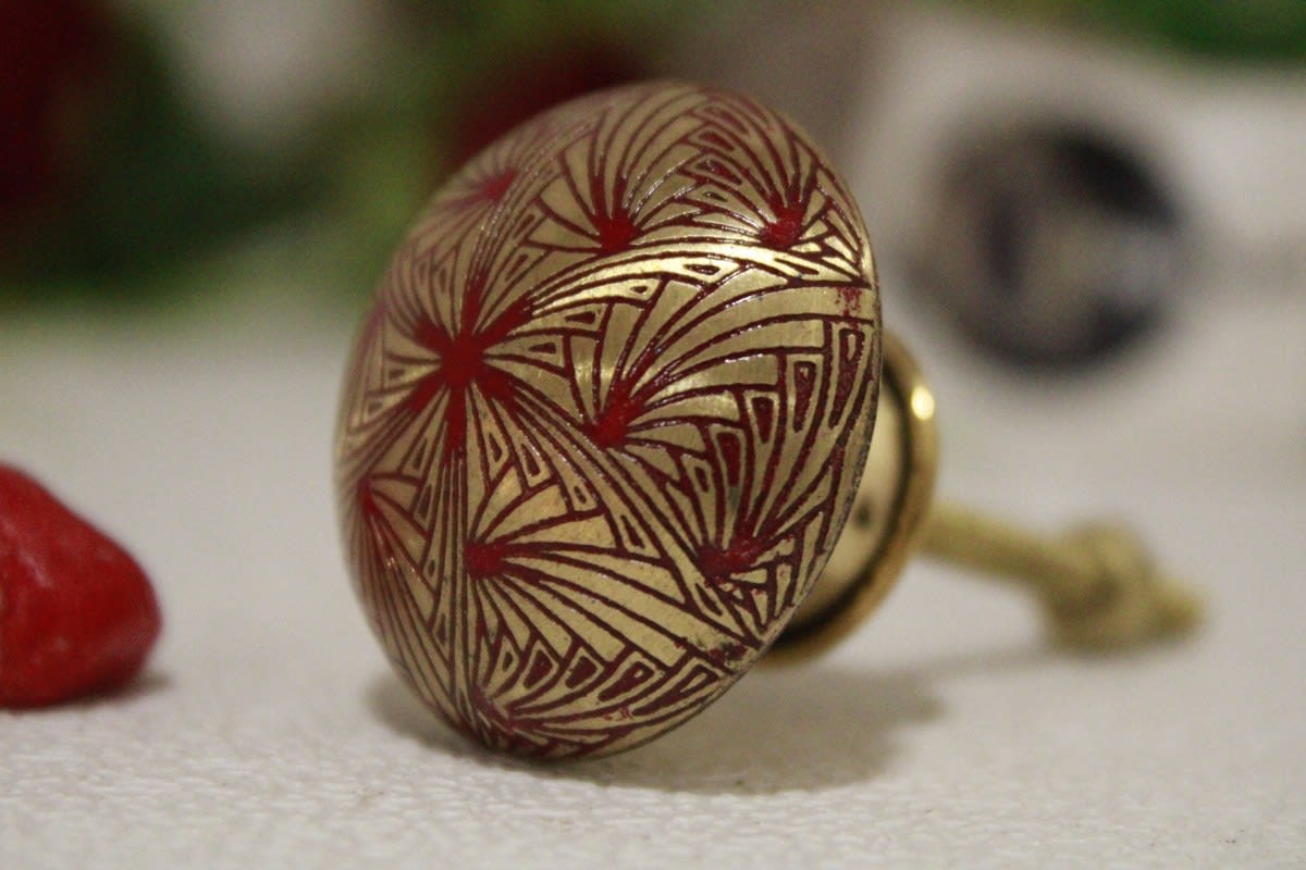 Red Brass Knob Etching Design — Brass