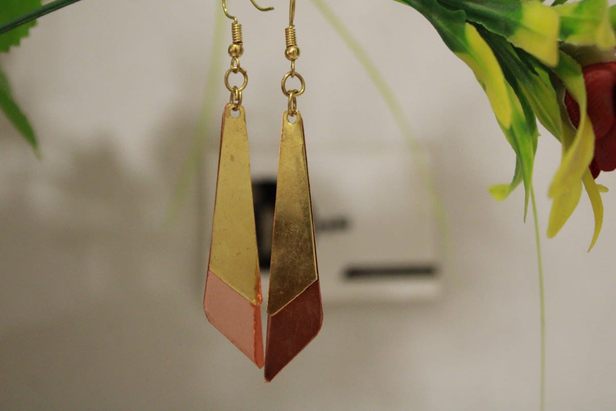 Copper & Brass Earrings In Triangle Shape — Copper & Brass