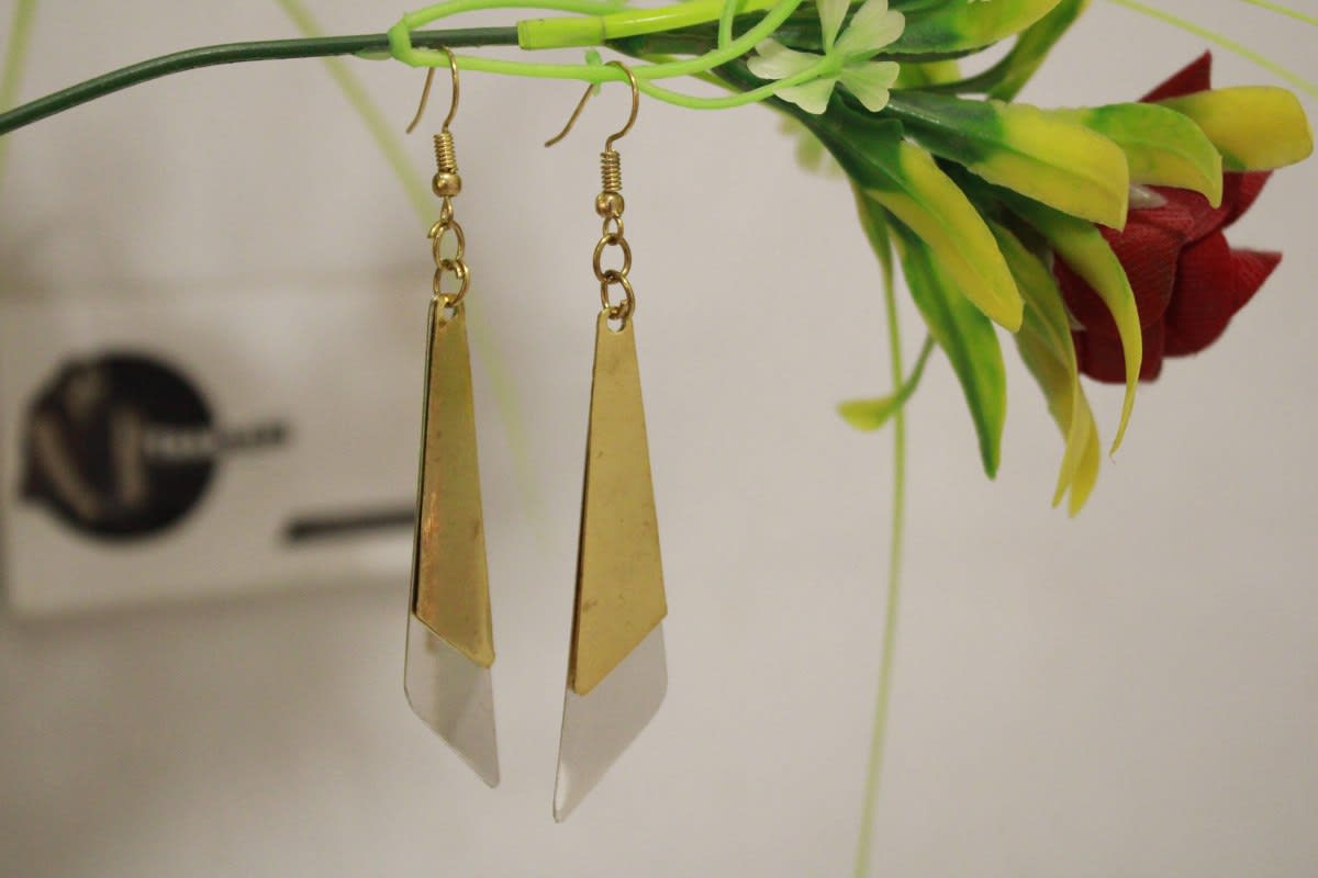 Silver & Brass Earrings In Triangle Shape — undefined